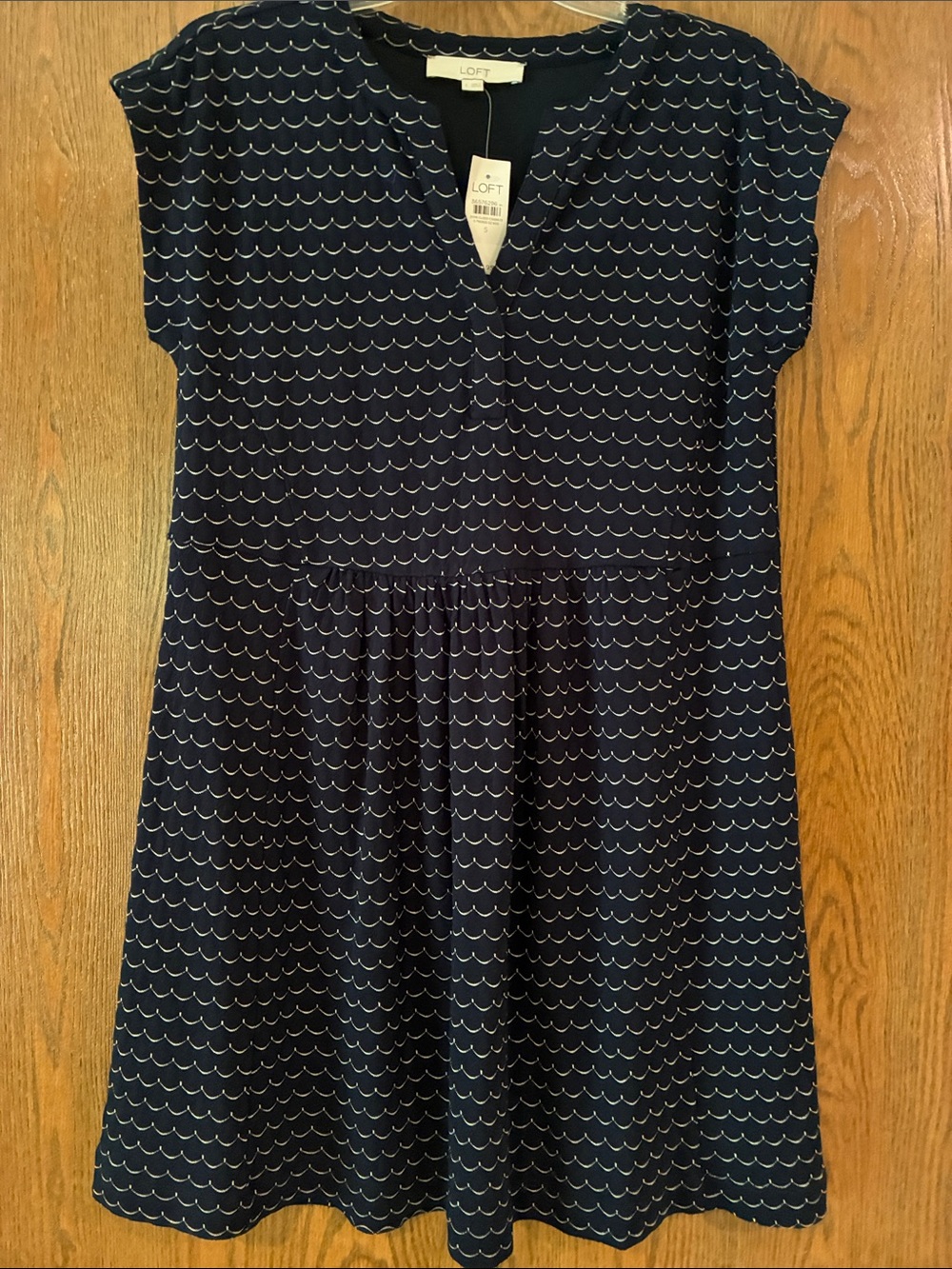 LOFT Navy Dress with White Scallop Print